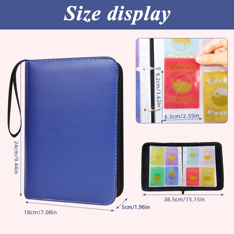 AULEEP Blue Trading Card Album 4 Compartments Holds 520 Cards