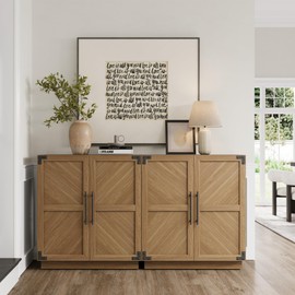 SICOTAS Sideboard Buffet Cabinet with Storage - Modern Farmhouse Credenza with Doors and Adjustable Shelves Fluted Kitchen Buffet Storage Cabinets Coffee Bar Cabinet