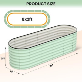 GarveeLife 8x2x2ft Raised Garden Bed,Galvanized Raised Bed,Garden Boxes Outdoor,Open-Ended Base Galvanized Planter,Planter Raised Boxes,Metal Garden Box for Vegetables, Flowers,Rubber Edge,Green