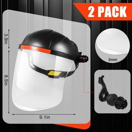 Tellegloww 2 Pack Safety Face Mask Shield for Grinding and Cutting, Full Impact Resistant Face Mask, Upgraded Thickening 3mm Visors and Impact Resistance, Adjustable Headgear Size, with a Sweatband