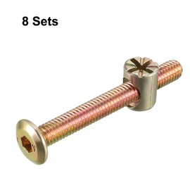 sourcing map M6x50mm Furniture Bolt Nut Set Hex Socket Screw with Barrel Nuts for Beds Headboards Chairs 8 Sets
