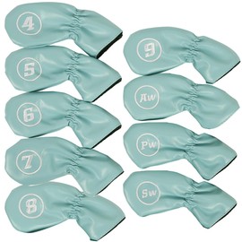 anddat Iron Headcover Wedge Cover PU Leather 9-Piece Set Embroidered Golf Club Men's Male Accessory Sports Gear Gift Celebration (Sky Blue)