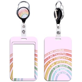 Purple Rainbow Retractable Badge Reel ID Holder Cute Reel Clip & Badge Holder for Keys ID Badges for Women Girls Kids Teachers School Cool Heavy Duty Work Retractable Keychain(Inspirational Quote)