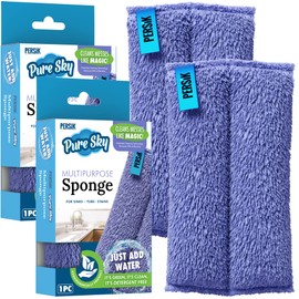 persik Pure-Sky Ultra-Microfiber Cleaning Sponge – Kitchen, Household and Dish Sponges – Just Add Water No Detergents Needed – Heavy Duty for Removing Stains in The Cracks, Tubs, Sinks - 2 Pack