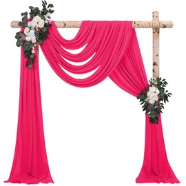 4 Panels Draping Fabric, 28" x 20 Ft Hot Pink Sheer Wedding Arch Drapery for Ceremony Arch Stage Party Backdrop Ceiling Decor