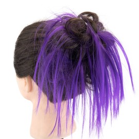 IMISSU 2 Pieces Messy Hair Bun Piece Updo Fake Hair Bobbles Extension Wavy Curly Hairpieces Chignon Headband (2 Pieces Brown Purple)
