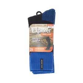 Explorer Men's Tough Work Dual Layer Crew Socks - 2 Pack, Black / Blue (2 Pack), 6-10 / Medium