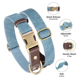Didog Soft Padded PU Leather Dog Collars for Small Dogs,Classic Dog Collars Adjustable Faux Leather with Quick Release Metal Buckle,Denim Blue,S Neck 10-15"