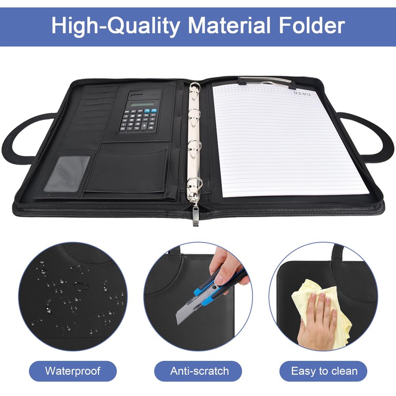 Colexy A4 Writing Case, Leather Conference Folder with Calculator, Waterproof