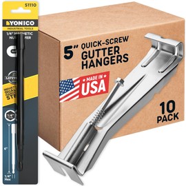 Quick Screw Gutter Hangers 5 Inch- 10 Pack - 5 Inch Gutter Clips with Bonus 6 Inch Drill Bit - Hidden Bracket Clips with Pre-Assembled Screw - Fix Sagging Rain Gutters