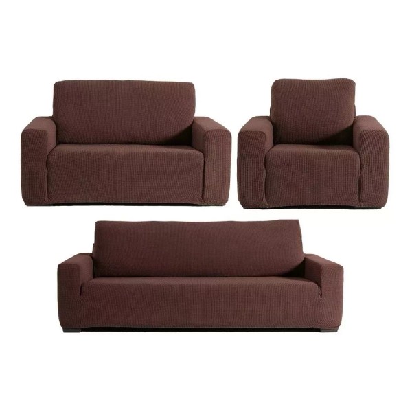 Vianney Cubre Sala Ajustable Niza Café Elastico Stretch 3 Piezas