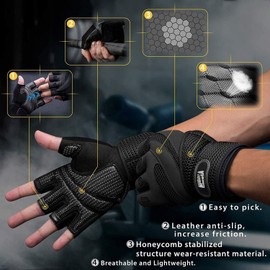 Hirola Guantes para Gimnasio Unisex con Apoyo de Muñeca Hecho de Microfibra y Licra para Entrenamiento de Crossfit, Fitness, Levantamiento de Peso o Gimnasio