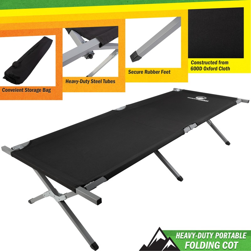 Camping Cot - Portable Folding Camp Bed - 600D Sleeping