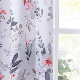 MYSKY HOME Floral Curtains 95 inches Long for Living Room Room Darkening Curtains Thermal Insulated Energy Saving Window Curtains for Bedroom Dining Room, 2 Panels, Red and Grey