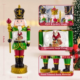 Christmas Nutcracker Ornaments with Snow Globe, 8.3 Inch Christmas Nutcracker Figures, Traditional Painted Nutcracker Soldier Dolls Collector Nutcracker Dolls Home Decor
