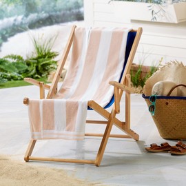 Great Bay Home 100% Cotton Velour Oversized Beach Towel - Pink Cabana Stripe Pool Towels - Quick Dry, Large Swim Towels (35" x 70", Dusty Rose/White)