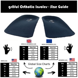 gr8ful® Orthotic Insoles for Plantar Fasciitis / Achilles Tendonitis | 1 pair | 3/4 length | Arch Support for Over Pronation & Flat Feet - Reduce Heel, Knee & Back Pain | Men Women Kids Running M