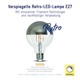 Müller-Licht Retro LED Globeform Filament E27 Mirrored, 8.5 W Replaces 63 W, Nostalgic Super Warm White Light (2700 K), 850 lm, Dimmable, Pack of 1