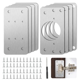 Cabinet Hinge Repair Plate, 8 PCS Stainless Steel Hinge Repair Brackets Kit with 48 Screws 1 Screwdriver, Kitchen Cabinet Hinges Door Hinge Repair Kit for Kitchen Cupboard Door