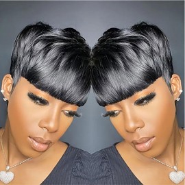 RUISENNA Pixie Cut Wig Human Hair Short Straight Bob Wig for Black Women 100% Brazilian Glueless Full Machine Made Human Hair Wigs Color 1B