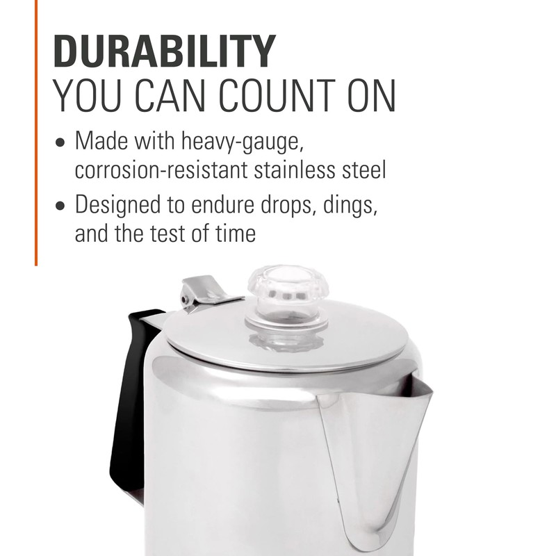 GSI Outdoors Percolator Coffee Pot I Glacier Stainless Steel with