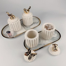 Nordic Ceramic Swab Box Storage Box Toothpick Case Case Decoration - Butterfly / 북유럽 세라믹 면봉통 보관함 이쑤시계통 케이스 장식 - 나비