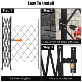 Single Folding Security Gate, 85" H x 85" W Folding Security Door Outdoor, Steel Accordion Security Gate, Flexible Expanding Security Gate, 360° Rolling Barricade Gate with Padlock