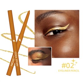 Glitter Golden Eyeliner Pencil, Matte Metallic Sparkle Gel Eye liner, Waterproof Smudge Proof Long-Lasting Waterline Eyeliner, Precision Retractable Shine Pen for Mature Women Girls Eye Makeup- #02