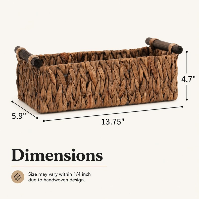 Rattanzenith Water Hyacinth Toilet Tank Basket with Wood Handles, Brown
