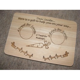 FastCraft CHRISTMAS EVE SANTA and RUDOLPH REINDEER TREAT XMAS PLATE BOARD PLACE MAT ENGRAVED WOODEN NOVELTY PREMIUM HARDWOOD PRESENT GIFT LASER ENGRAVED UK (30x20X1.5 cm)