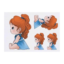 4 x 'Cute Sitting Girl' Temporary Tattoos - Water Resistant, Skin-Safe, Non-Toxic Transfers, Mixed Sizes (TO00080950)