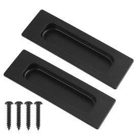 2 Pack Sliding Door Handle 4.75" Recessed Flush Finger Pulls, Matte Black Stainless Steel Cabinet Drawer Knobs for Kitchen Cupboards, Wardrobe Dresser, Barn Doors, and Closet -Includes Mounting Screws