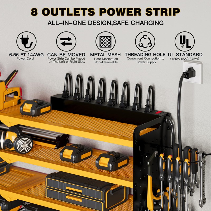NattyDot Power Tool Organizer Wall Mount with Charging Station, 8