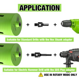 BETTERI 6 Inch Dry Core Drill Bit with Adapters (SDS Plus Adapter&Hex Adapter) and Pilot Bit, 5/8"-11 Threaded Diamond Core Bit for Concrete/Brick/Masonry, 10" Drilling Depth