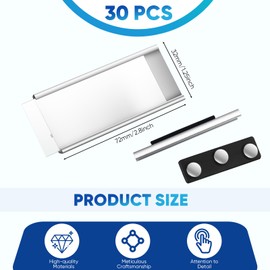 Magnetic Aluminium Name Badges with Double Magnets Magnetic Name Tags with Paper Slot Anodised Transparent Name Tags for Clothes, 72 x 32 mm, Silver (Pack of 30)
