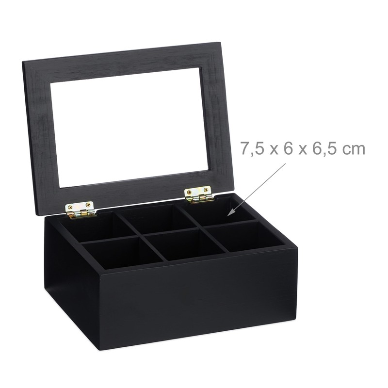Relaxdays Tea Box, 6 Compartments, Bamboo, H x D: 9