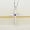 YL Heart Cross Necklace Sterling Silver Crucifix Pendant Created Amethyst