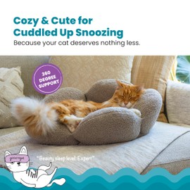 Catstages Purrfect Petals Washable Flower Shaped Round Cat Bed for Indoor Cats, Plush, Tan