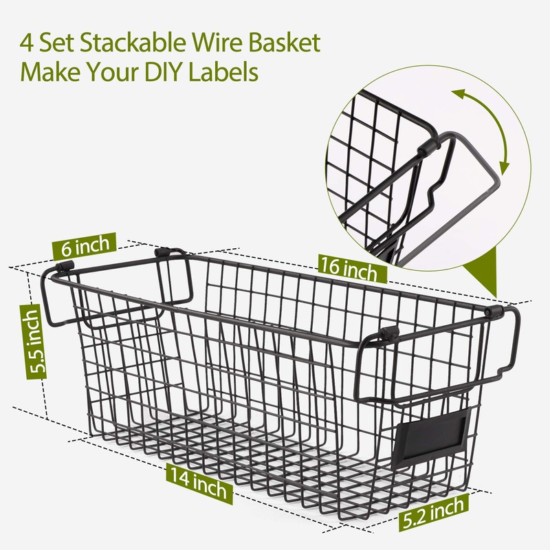 4 Pack [ XL Large ] STACKABLE Wire Baskets for