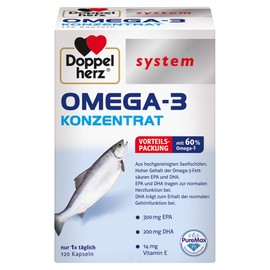 Doppelherz System Omega-3 Concentrate - With 300 mg EPA and 200 mg DHA per Capsule as a Contribution to Normal Brain and Heart Function - 120 Capsules