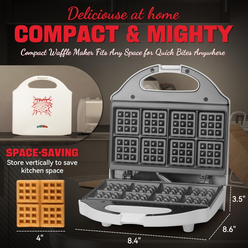 SugarWhisk Square Waffle Maker, 2 x 4" Mini Classic Waffles