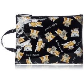 Goo World 36501802 Eco Bag, Women's, Dog Cat Pattern, Cosmetics, Portable, Flat Pouch, Black, W 7.9 x H 11.0 inches (20 cm) x H 11.0 inches (28 cm) (Handle not included in size), Black