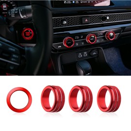 MACHSWON 4PCS Car Air Conditioning Knob Cover A/C Climate Control Engine Start/Stop Push Button Rings for H-o-nda Civic 2022-2023 CRV 2023 -Red
