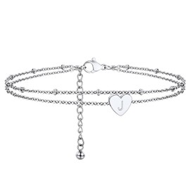 Foot Bracelets for Women Initial Heart Layered Anklets Dainty Anklet