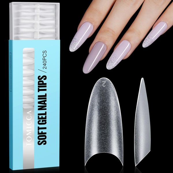 TOMICCA 240 Pièces Faux Ongles Capsules French Acrylique Tips Ongles Gel, 12 Tailles Ovale Demi-Couverture French Nail Extension Tips Appuyez sur les Ongles pour Manucure Salon