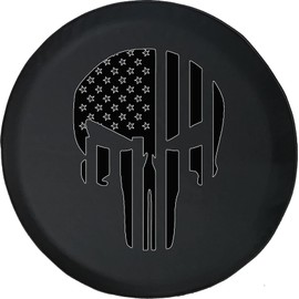 Spare Tire Cover American Flag Patriot Skull Black 35 Inch