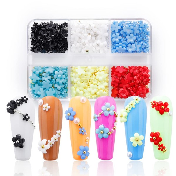 6 unghie a forma di fiore 3D, 6 griglie di fiori per nail art in acrilico, decorazione per unghie fai da te primaverile