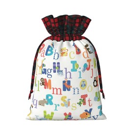 HULIBIN Colourful Animal Alphabet Print Drawstring Linen Bag Fit Wedding Invitations/Parties/Baby Showers/birthday