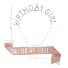 CARPEDIEM Happy Birthday Headband with Crown, 2-piece Set, Cute, Birthday, Hair Ornament, Photographic, Party, Women/Girl, Rose Gold