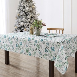 Elrene Home Fashions Seasons Greetings Blue Holiday/Christmas Fabric Rectangle Dining Tablecloth, 60"x84"